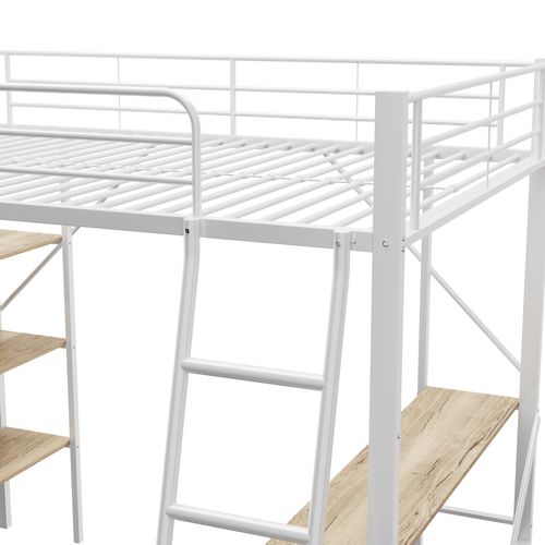 Lit Mezzanine 90x200 Cm - Lit Simple Avec Bureau - Cadre Métal - Blanc