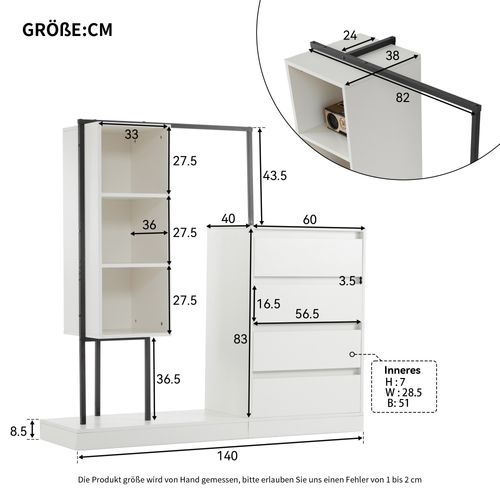Meubles Multifonctions - Dressing Ouvert Tringle Tiroirs - Commode Penderie Étagères - Mdf - Blanc
