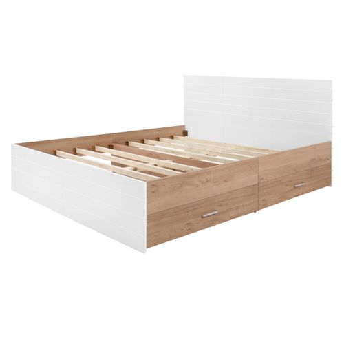 Lit Avec Rangement 140x200 cm - Lit Double Avec Sommier Et Tiroirs - Grande Stabilité - Blanc