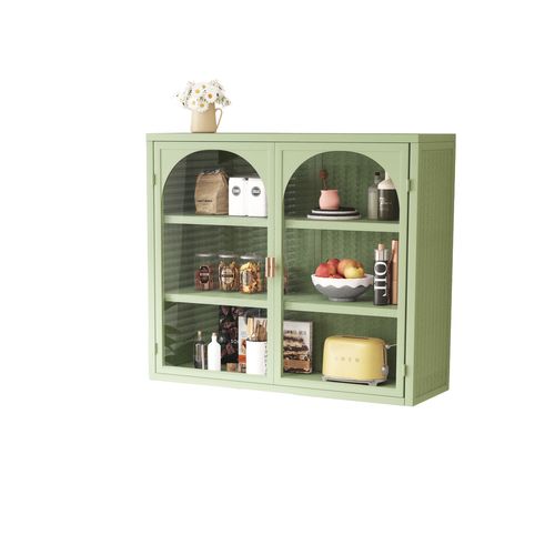 Armoire Murale, 2 Portes En Verre, Rangement Cuisine Et Salle De Bain, Structure Stable,vert