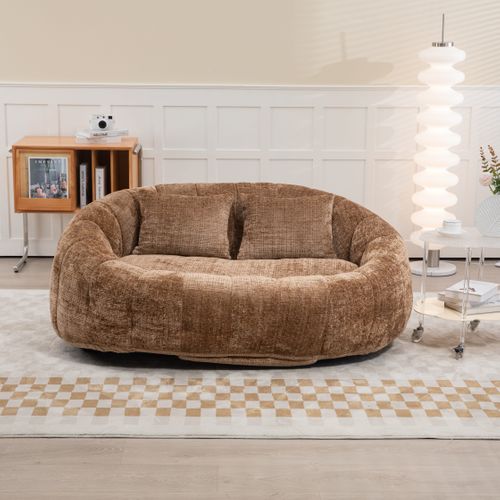 Fauteuil Pouf Cocooning Rembourrage Mousse Coussins Inclus Sans Montage-Café