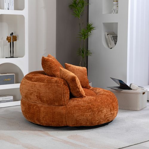 Fauteuil Pouf Cocooning 1 Place - Moderne - 3 Coussins - Confortable - Tissu Chenille - Orange