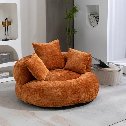 Fauteuil Pouf Cocooning 1 Place - Moderne - 3 Coussins - Confortable - Tissu Chenille - Orange