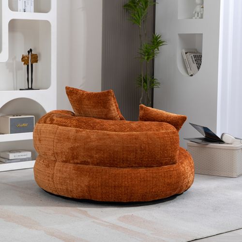 Fauteuil Pouf Cocooning 1 Place - Moderne - 3 Coussins - Confortable - Tissu Chenille - Orange