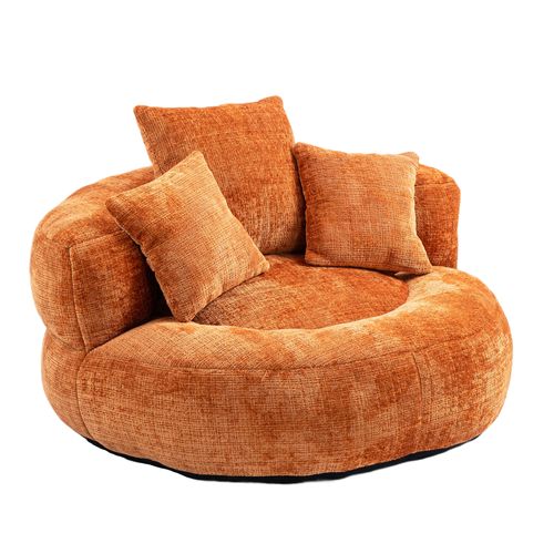 Fauteuil Pouf Cocooning 1 Place - Moderne - 3 Coussins - Confortable - Tissu Chenille - Orange