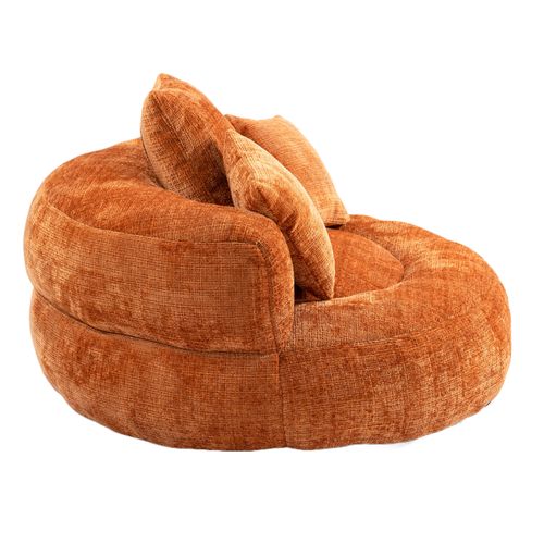 Fauteuil Pouf Cocooning 1 Place - Moderne - 3 Coussins - Confortable - Tissu Chenille - Orange