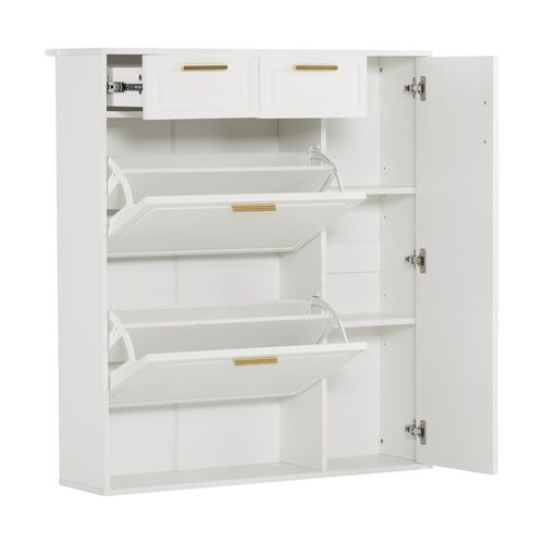 Meuble D’entrée - Banc Capitonné - Patères - Rangement Chaussures - Panneau Mural - Mdf - Blanc