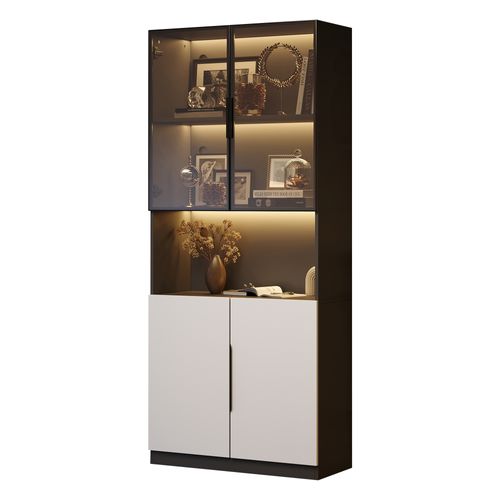 Vitrine Design - Éclairage LED - Portes Vitrées - Meuble De Collection Et Bibliothèque - Noir