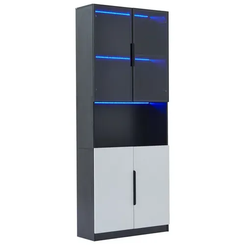 Vitrine Design - Éclairage LED - Portes Vitrées - Meuble De Collection Et Bibliothèque - Noir