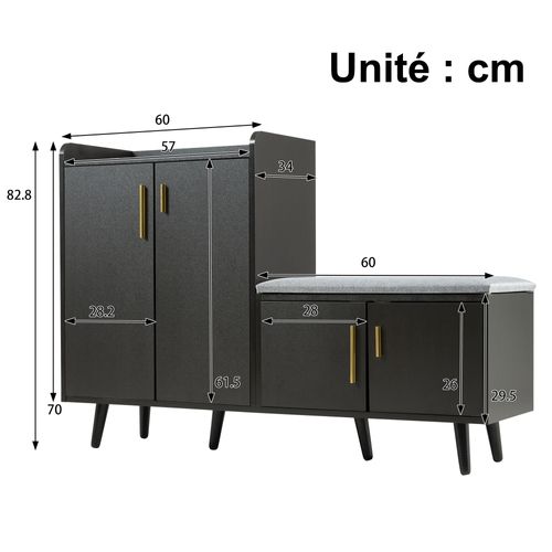 Meuble à Chaussures Banc 4 Portes Avec Assise, Design Moderne, Structure Robuste,Noir