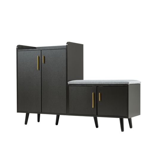 Meuble à Chaussures Banc 4 Portes Avec Assise, Design Moderne, Structure Robuste,Noir