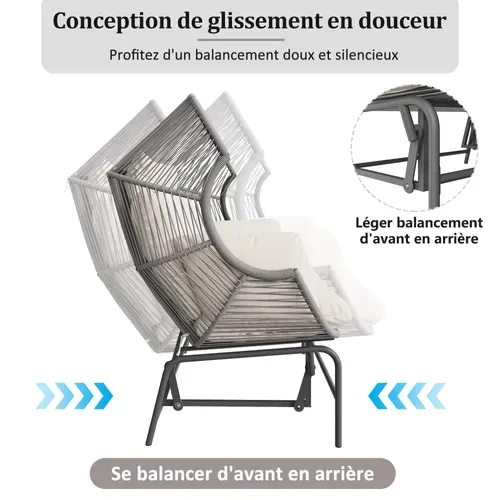 Balancelle - Chaise Suspendue De Jardin -2 Places - Fauteuil Oeuf Extérieur - Gris + Blanc