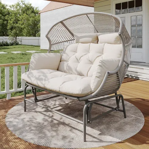 Balancelle - Chaise Suspendue De Jardin -2 Places - Fauteuil Oeuf Extérieur - Gris + Blanc