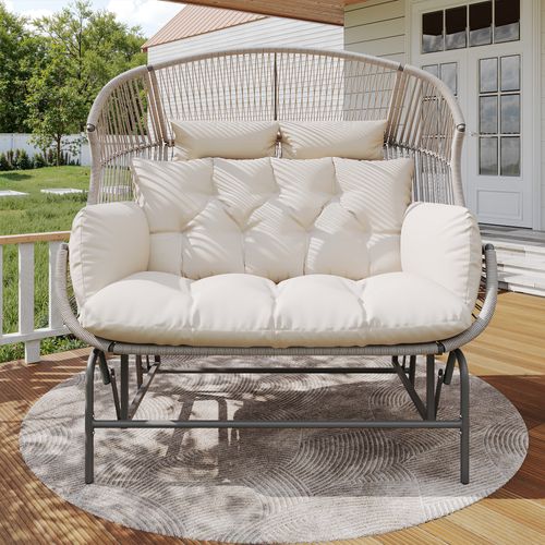 Balancelle - Chaise Suspendue De Jardin -2 Places - Fauteuil Oeuf Extérieur - Gris + Blanc