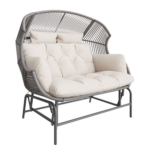 Balancelle - Chaise Suspendue De Jardin -2 Places - Fauteuil Oeuf Extérieur - Gris + Blanc