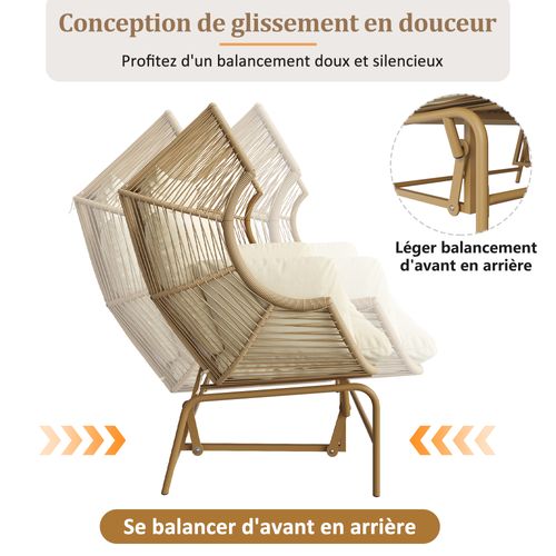 Balancelle - Chaise Suspendue De Jardin - 2 Personnes - Fauteuil Oeuf Extérieur - Doré + Blanc