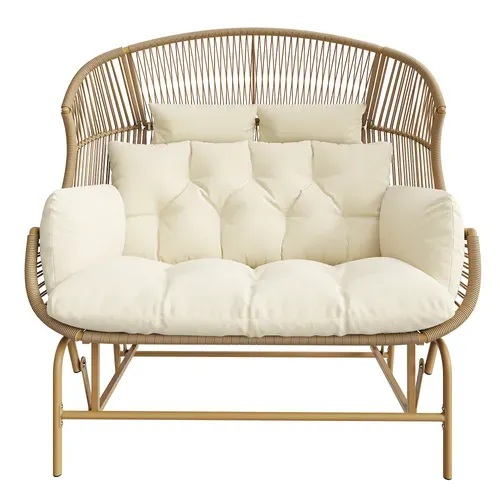 Balancelle - Chaise Suspendue De Jardin - 2 Personnes - Fauteuil Oeuf Extérieur - Doré + Blanc