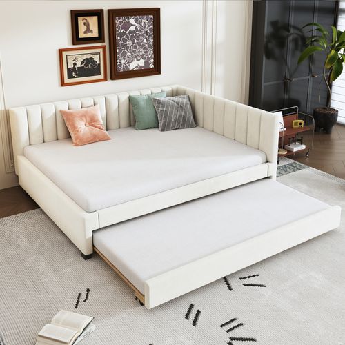 Lit Gigogne 140x200 Cm - Lit D’appoint Et Enfant Avec Lit Supplémentaire, Velours Beige