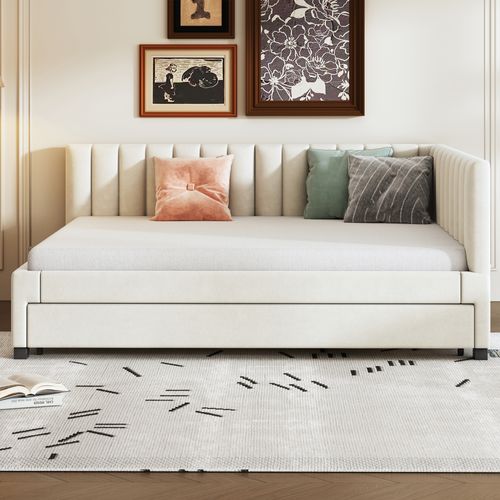 Lit Gigogne 140x200 Cm - Lit D’appoint Et Enfant Avec Lit Supplémentaire, Velours Beige