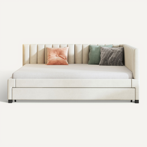Lit Gigogne 140x200 Cm - Lit D’appoint Et Enfant Avec Lit Supplémentaire, Velours Beige
