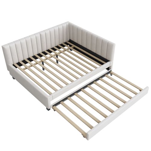 Lit Gigogne 140x200 Cm - Lit D’appoint Et Enfant Avec Lit Supplémentaire, Velours Beige
