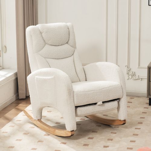 Fauteuil Relax à Bascule - Accoudoirs - Repose-pieds - Confort Salon - Tissu Polaire Teddy - Blanc