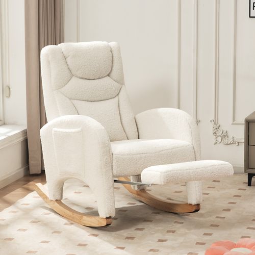 Fauteuil Relax à Bascule - Accoudoirs - Repose-pieds - Confort Salon - Tissu Polaire Teddy - Blanc