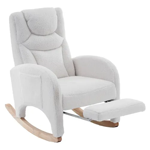 Fauteuil Relax à Bascule - Accoudoirs - Repose-pieds - Confort Salon - Tissu Polaire Teddy - Blanc
