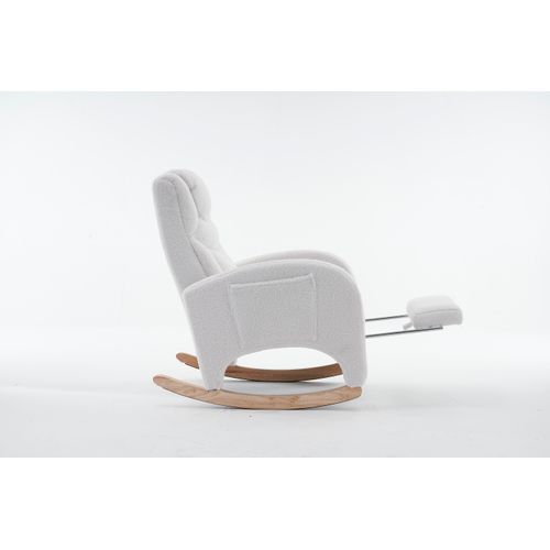 Fauteuil Relax à Bascule - Accoudoirs - Repose-pieds - Confort Salon - Tissu Polaire Teddy - Blanc