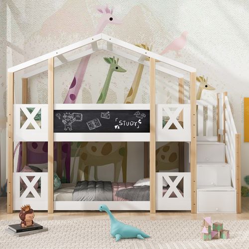 Lit Superposé 90x200 Cm - Lit Cabane Avec Rangement - Design Moderne - Stable - Blanc