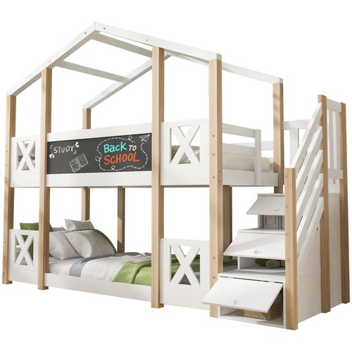 Lit Superposé 90x200 Cm - Lit Cabane Avec Rangement - Design Moderne - Stable - Blanc