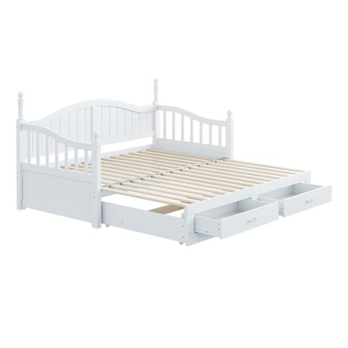 Lit Gigogne 90/180x190 Cm - Tiroir, Rangement - Sommier à Lattes - Extensible - Pratique - Blanc