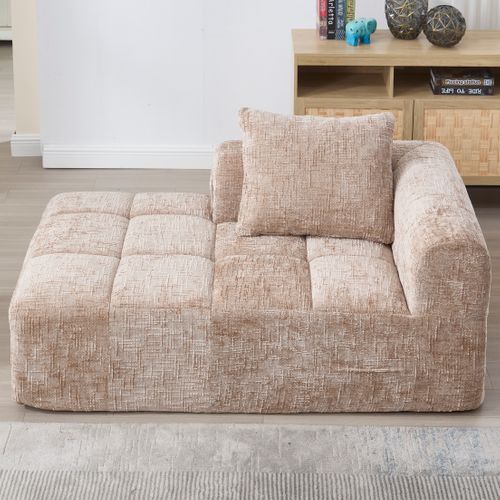 Méridienne Intérieure Contemporaine Avec Poches Latérales, Revêtement Chenille, Assise Mousse Kaki