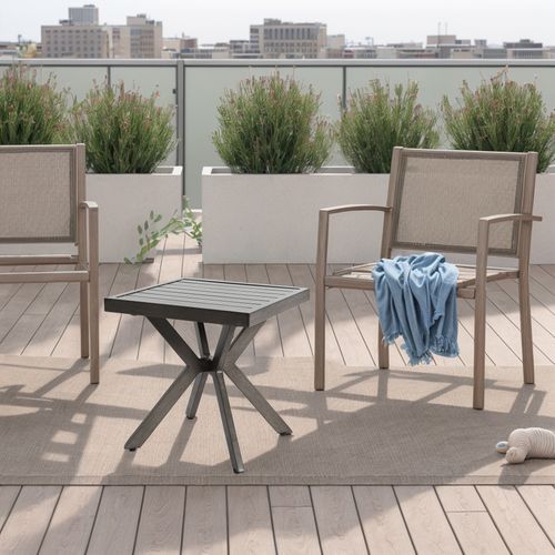 Table Basse De Jardin Aluminium Carré 45×45×47 Cm, Gris Foncé, Résistant Intempéries