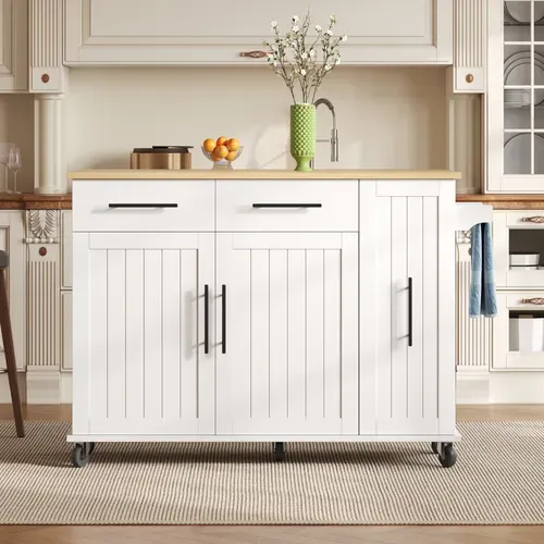 Îlot De Cuisine - Buffet De Cuisine - Plan Rabattable - Rangement Et Porte-serviettes - Mdf - Blanc