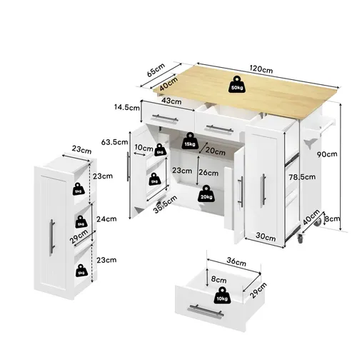 Îlot De Cuisine - Buffet De Cuisine - Plan Rabattable - Rangement Et Porte-serviettes - Mdf - Blanc