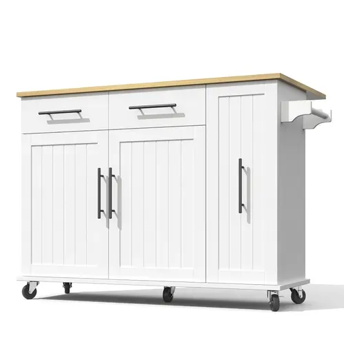 Îlot De Cuisine - Buffet De Cuisine - Plan Rabattable - Rangement Et Porte-serviettes - Mdf - Blanc
