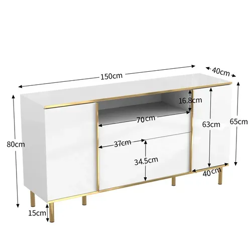Buffet Blanc Laqué Moderne Avec Tiroir Et Éclairage LED - Structure Mdf Et Panneaux De Particules