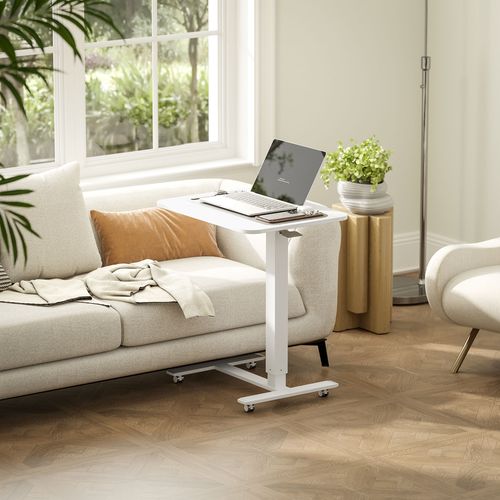 Bureau D'ordinateur - Bureau C-forme Assis-debout Avec Réglage En Hauteur Et Roulettes - Blanc