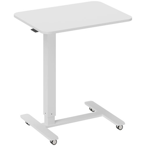 Bureau D'ordinateur - Bureau C-forme Assis-debout Avec Réglage En Hauteur Et Roulettes - Blanc