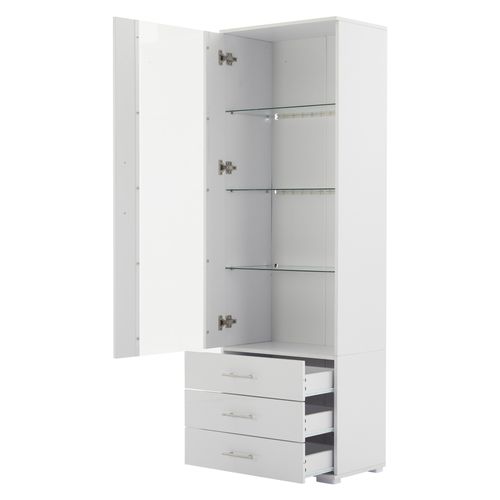 Vitrine De Salon - LED - 3 Tiroirs - Meuble Haut Brillant - Mdf Acrylique - Blanc