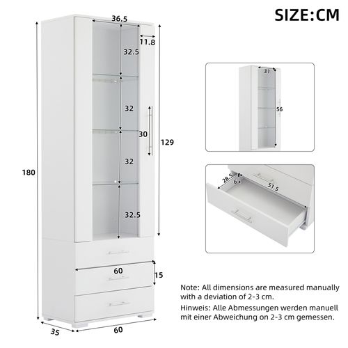 Vitrine De Salon - LED - 3 Tiroirs - Meuble Haut Brillant - Mdf Acrylique - Blanc