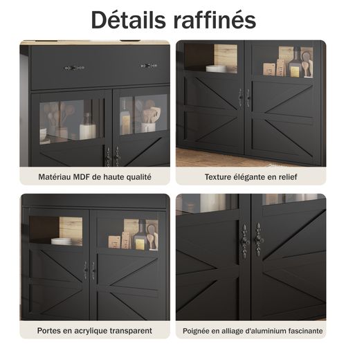 Îlot Cuisine Extensible, Meuble Rangement Pivotant 360°, Étagères Latérales, Mdf, Noir