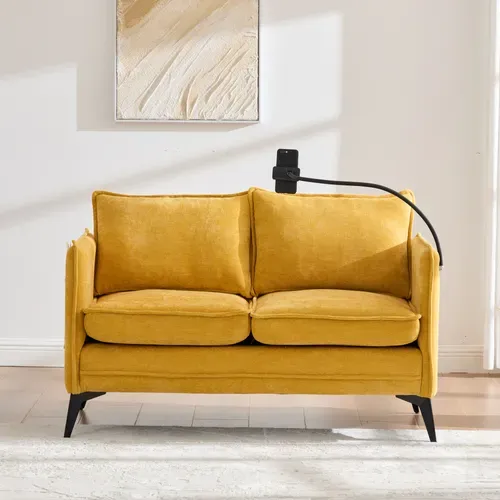 Canapé Moderne 2 Places - Accoudoirs - Pochette Latérale - Support Téléphone - Jaune