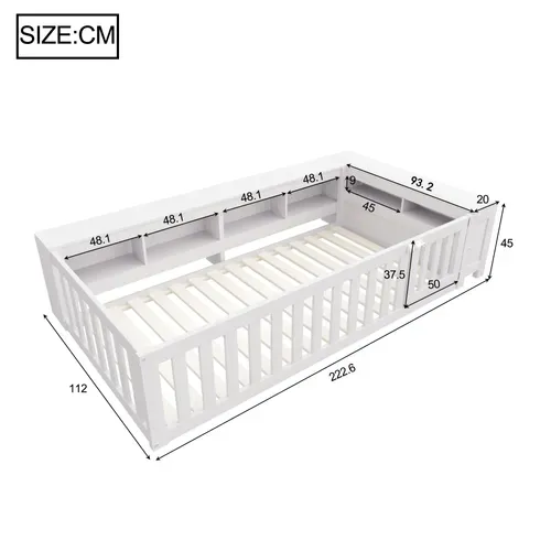 Lit Enfant 90x200 Cm - Lit Cabane Avec Sécurité Et Rangement - Design Ludique - Blanc