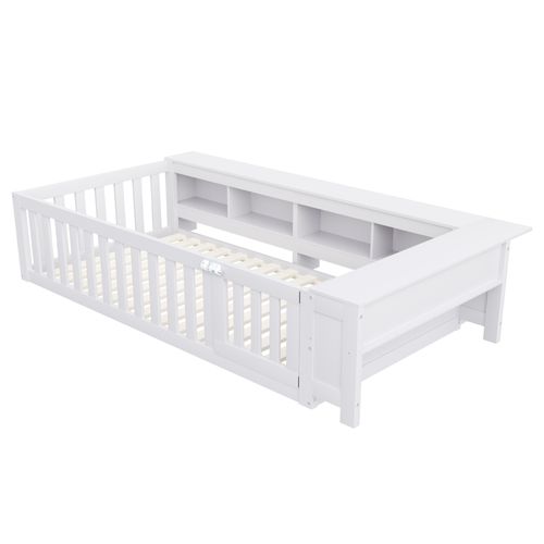 Lit Enfant 90x200 Cm - Lit Cabane Avec Sécurité Et Rangement - Design Ludique - Blanc