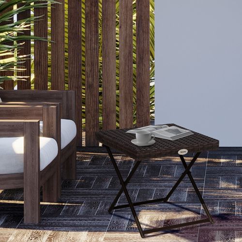 Table De Jardin Carrée 40×40 Cm Pliable En Polyrattan Et Métal Brun, Résistante Uv/météo