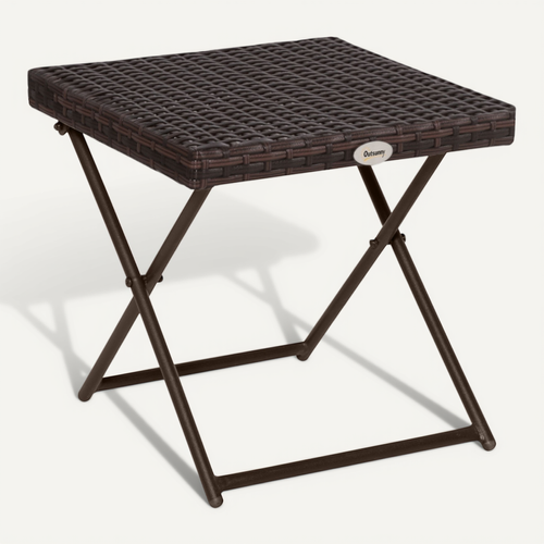 Table De Jardin Carrée 40×40 Cm Pliable En Polyrattan Et Métal Brun, Résistante Uv/météo
