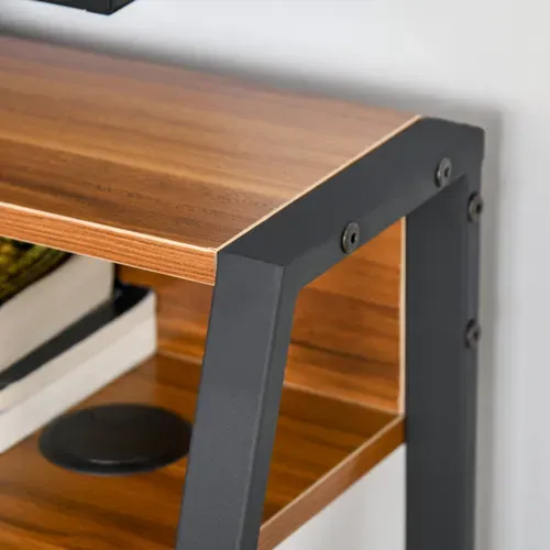 Bureau Pour Ordinateur - Plateau Avec Étagère Et Gestion Des Câbles - Noyer