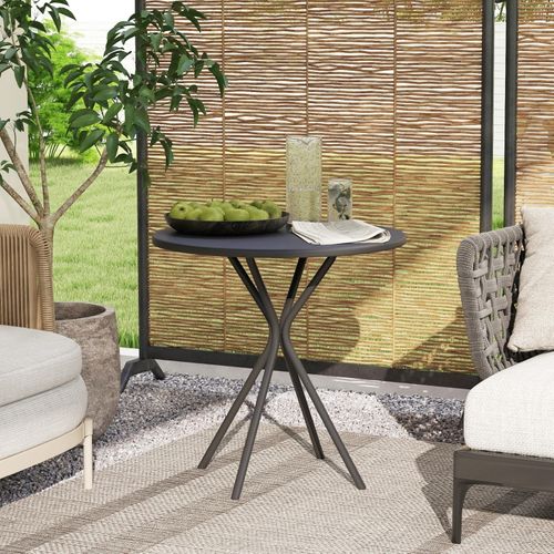 Table De Jardin Ronde D.60 Cm Acier Noir Avec Plateau Robuste, Résistante Intempéries Terrasse